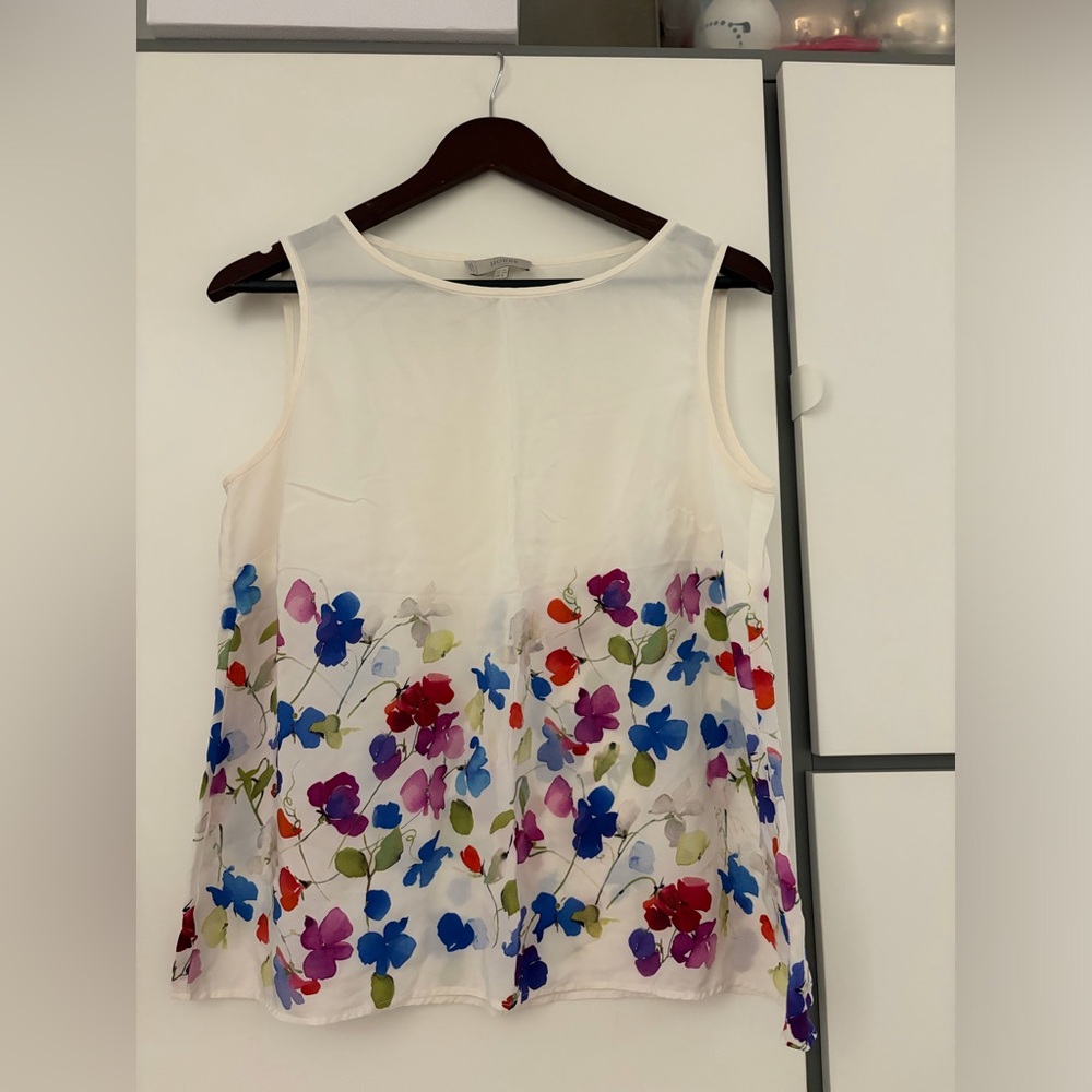 Floral Border White Sleeveless Silk Camisole